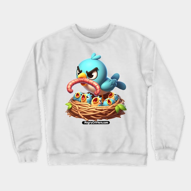 Angry Critters - Momma Bird with Babies Crewneck Sweatshirt by Angry Critters
